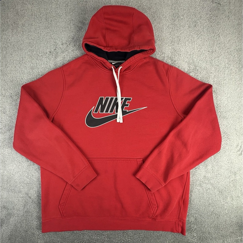 Nike Sportswear  Red Nike Spellout Drawstring Pullover Hoodie Mens XL Vintage